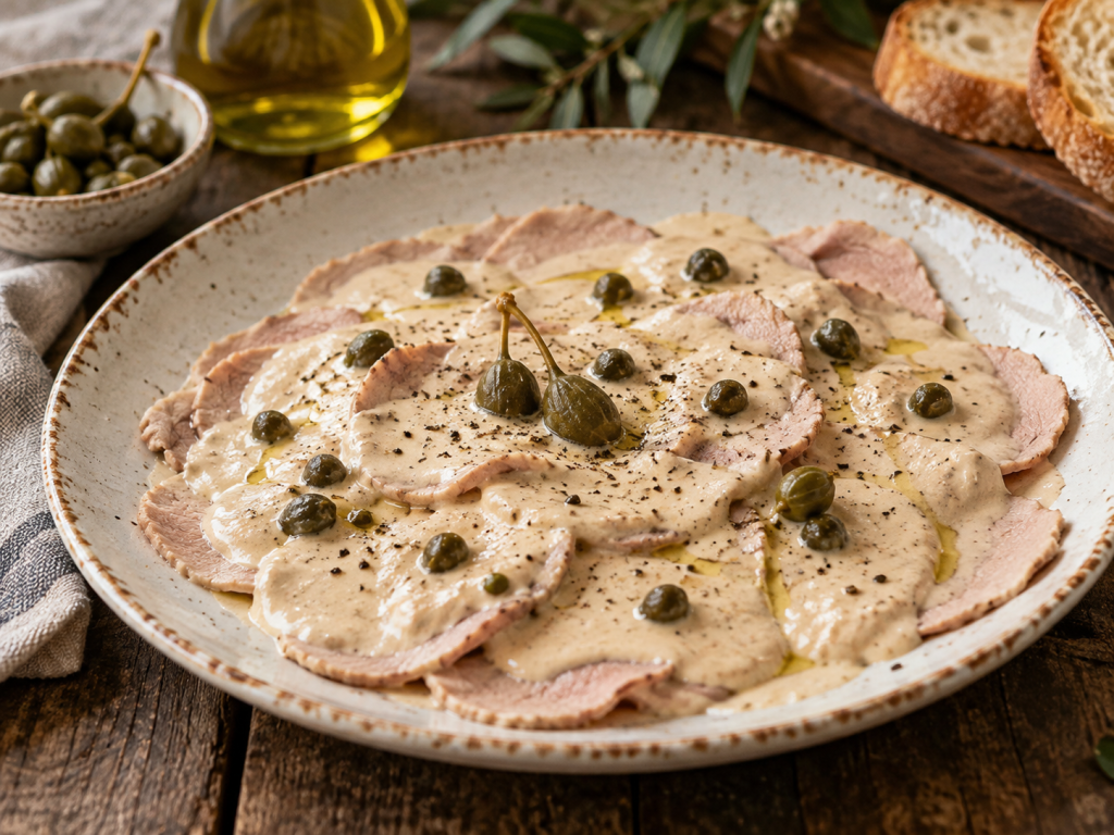 Vitello tonnato alla piemontese con salsa tonnata e capperi