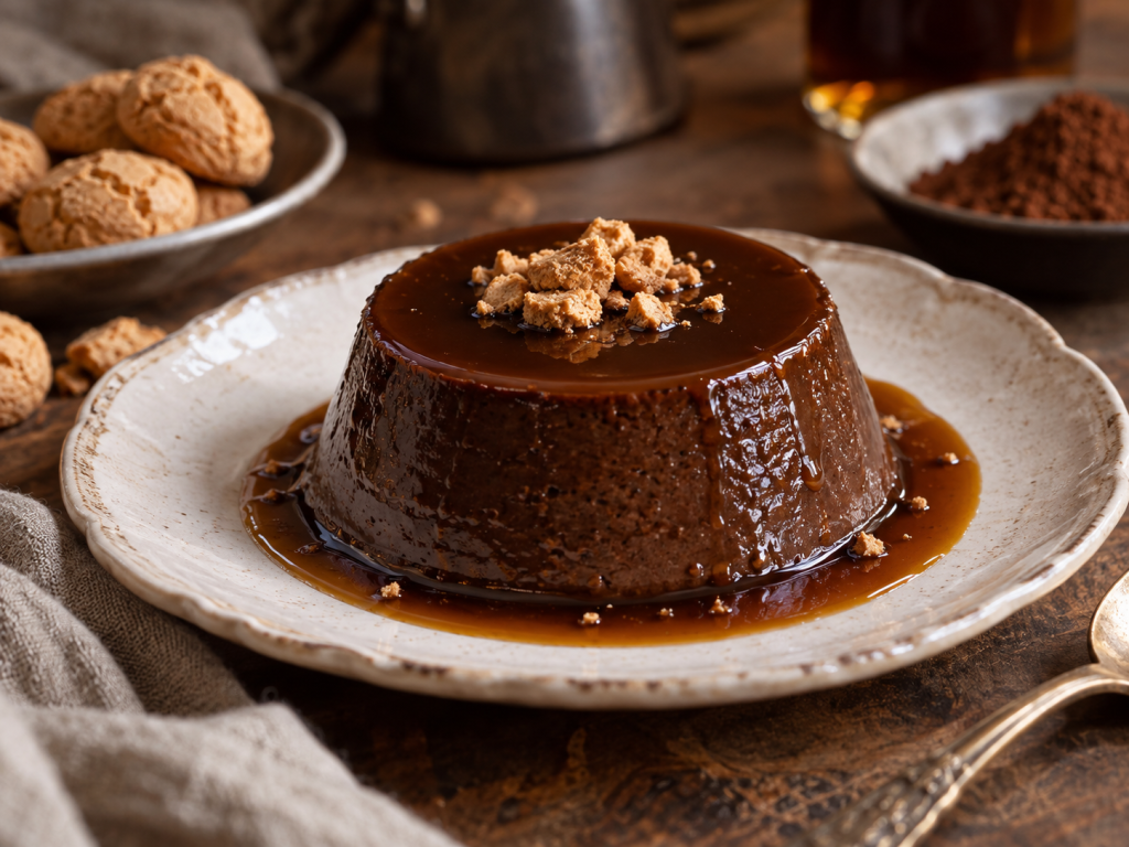 Bonèt piemontese al cacao e amaretti con caramello
